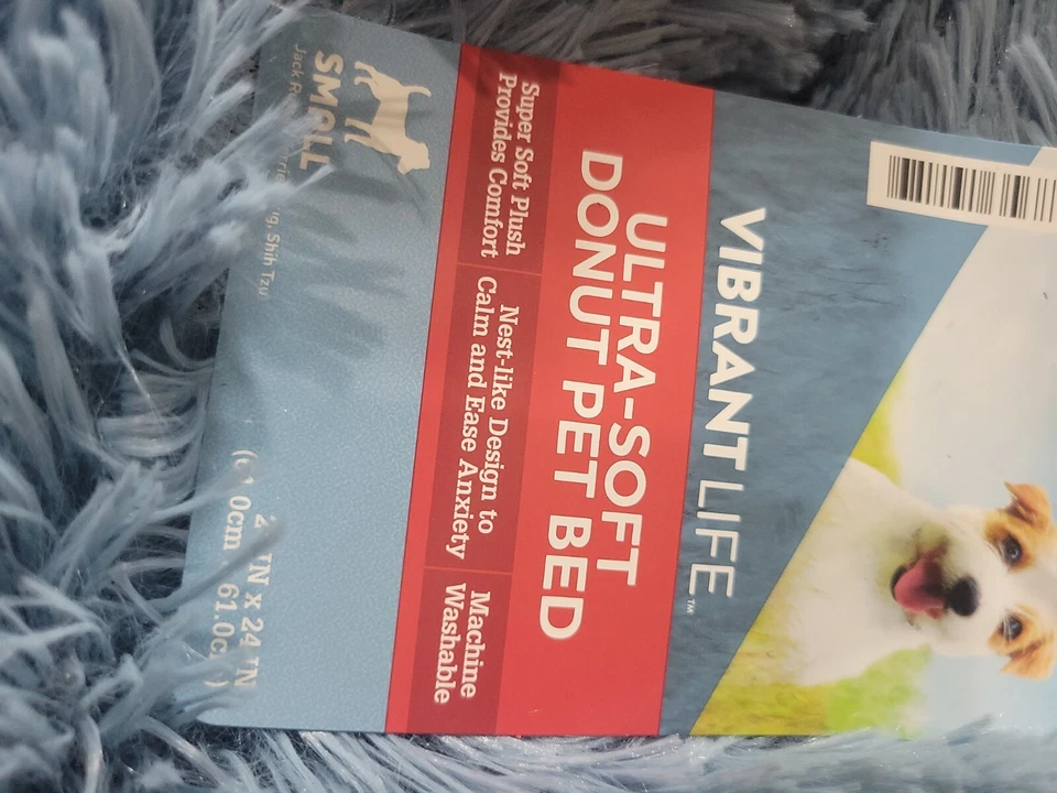 Cama para mascotas donut de felpa de 24" perro pequeña, azul lavable a máquina perfecta para acurrucarse Foto 4 de 4