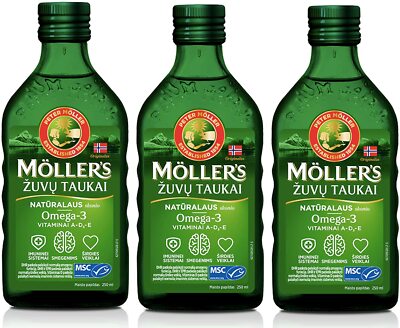 3x Möllers Omega 3 Natur Vitamin D Lebertran hochrein natürlich EPA DHA