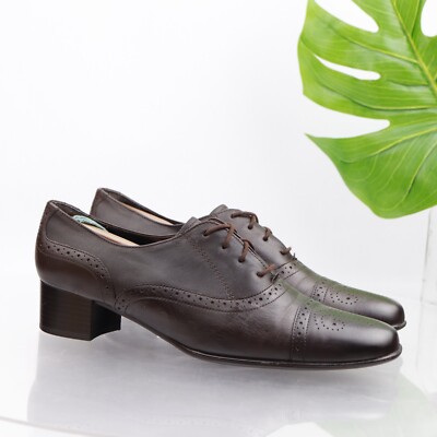 Ara Womens Oxford Pump Size 9.5 Brown Leather.Low Block Heel Brogue Lace Up Shoe