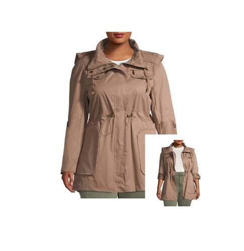 Women's Large Anorak/Windbreaker Lightweight Hooded Jacket - Light Brown Color