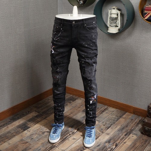 mens black distressed jeans