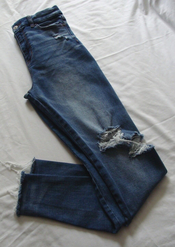 AMERICAN EAGLE Medium Wash DISTRESSED "CURVY Super HI-RISE JEGGING" Jeans Sz 2
