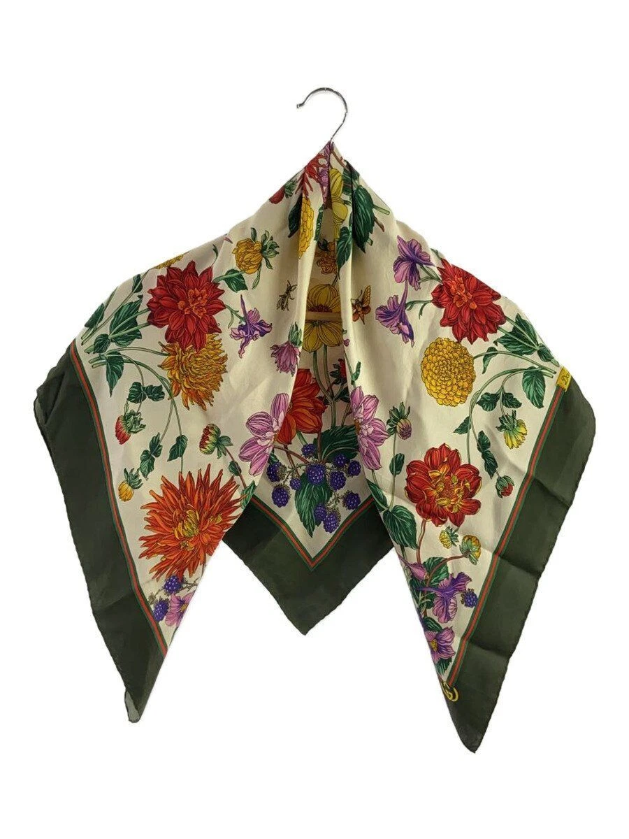 Foulard femme GUCCI soie kaki à fleurs occasion