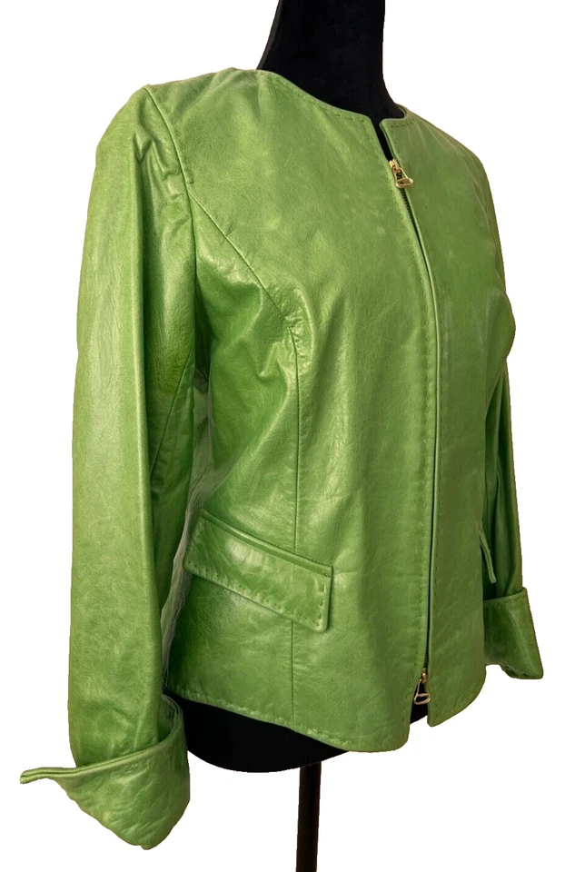 Chaqueta de Cuero Dana Buchman Verde Lima Talla 6 Originalmente $875 Foto 3 de 4