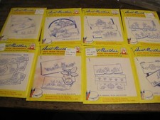 Vtg Aunt Marthas Hot Iron Transfers for Embroidery Lot of 8-WATELILIES/BIRDS-CUT