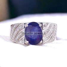 Blue Sapphire Oval Cut Gemstone With 925 Sterling Silver Ring For Men's #A227