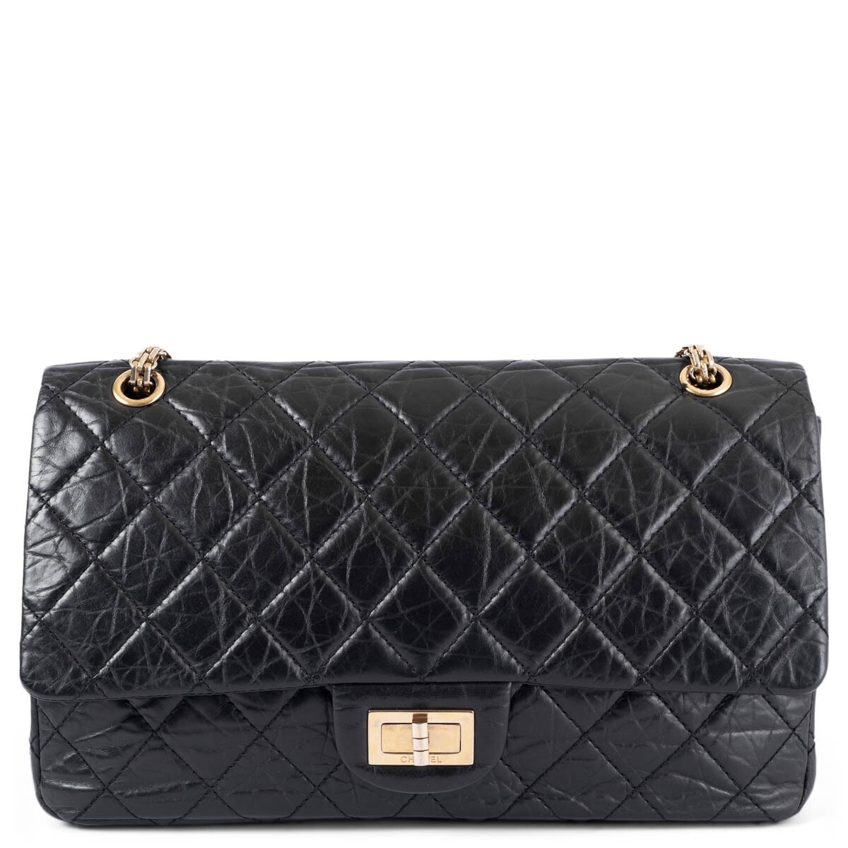 68869 auth CHANEL black aged leather 2.55 227 REISSUE MAXI FLAP