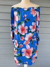 Vince Camuto Women’s Off Shoulder Blue Floral Print Dress 3/4 Sleeves Size 6