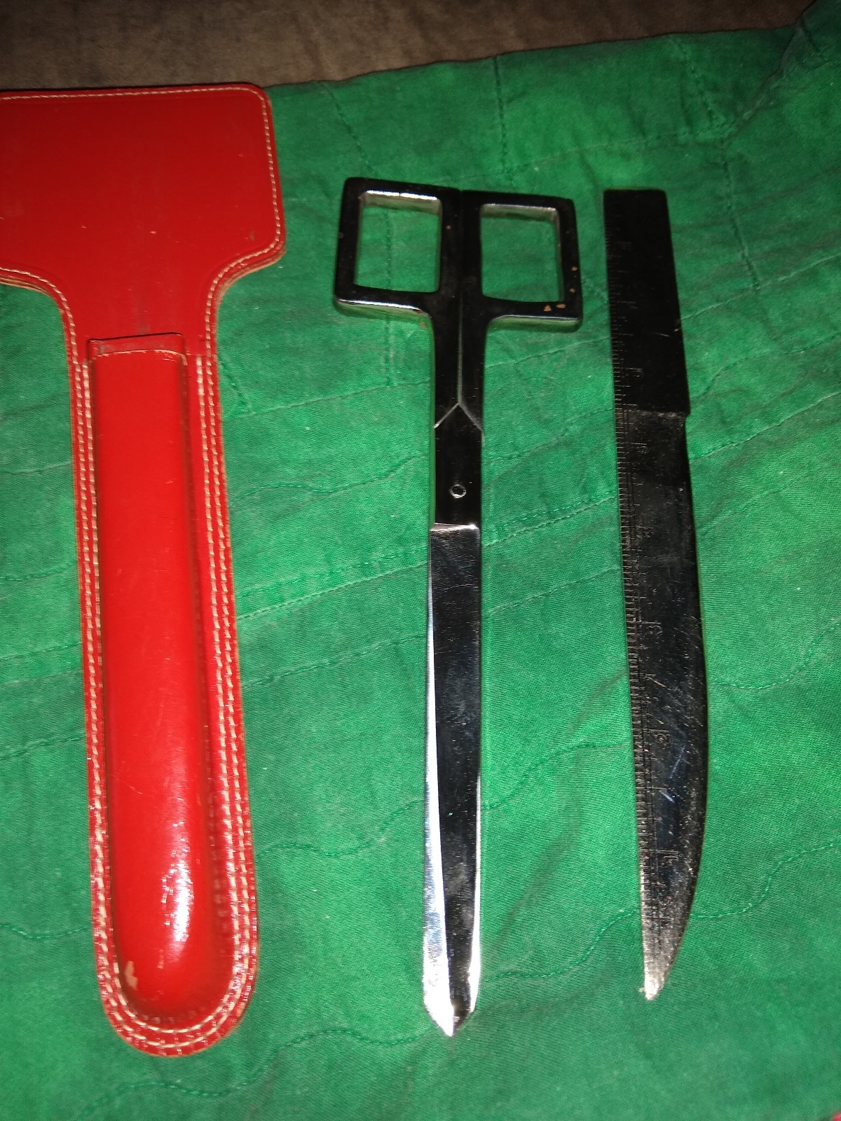 Vintage  Art Deco Scissors & Letter Opener in Original Leather Case Her2 Germany