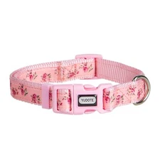 Pink Flower Pattern Dog Collar Nylon Webbing Plus Polyester Ribbon 2 Layers f...