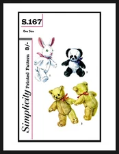 Simplicity # S.167 Teddy Bear Panda Rabbit Fabric Sewing Pattern Stuffed Animal