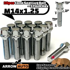 10x Chrome M14x1.25 Cone Lug Bolt 50mm Shank For 20-25mm Spacers Fit BMW Mini