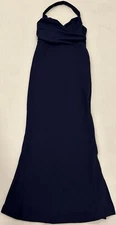 Lulus Evening Gown Mermaid Halter Surplice Neckline High Slit Navy Blue Size M