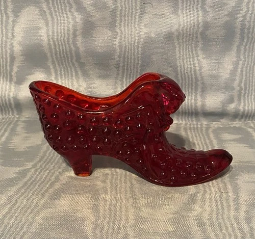 Vintage Rare Fenton Ruby Red Hobnail Cat Buckle  Ladies Glass Shoe    USA