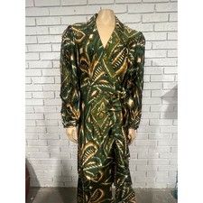 Farm Rio Pineapple Ikat Green Beaded Wrap Midi Dress Long Sleeve Boho Fall NWT L