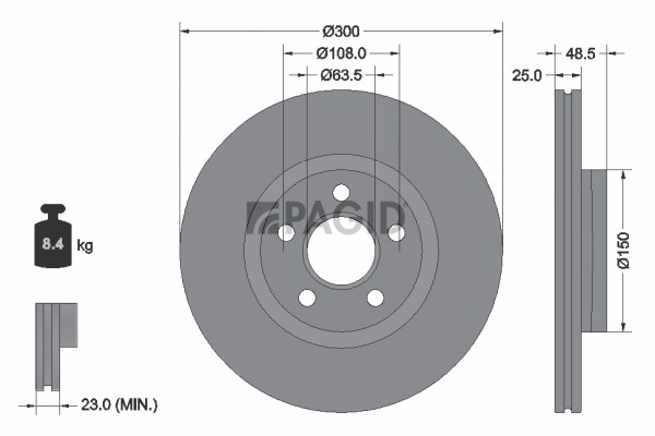 2X Pagid Bremsscheibe InnenbelüFtet Ø300Mm FüR Ford Transit Connect V408 Kasten-image