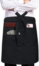 Unisex Bistro Server Apron with Zipper Pocket - Commercial Grade Black, 24x20 I