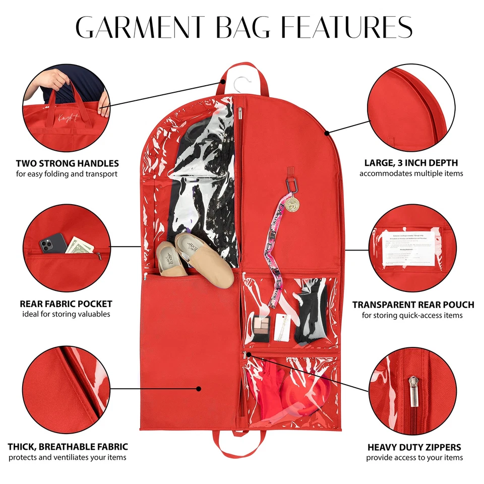- 40 inch Garment Bag with PVC Pouches (Cardinal Red) - Image 4 of 4