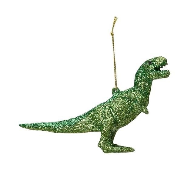 T-Rex Green Glitter Dinosaur Hanging Christmas Ornament Bauble 8x11x3cm