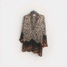 Chico's Women's Animal Print 3/4 Sleeve Blouse, Size 3, Pullover Top