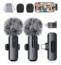 Wireless Mini Microphone for iPhone - 2 Pack Lavalier bluetooth Microphone for V