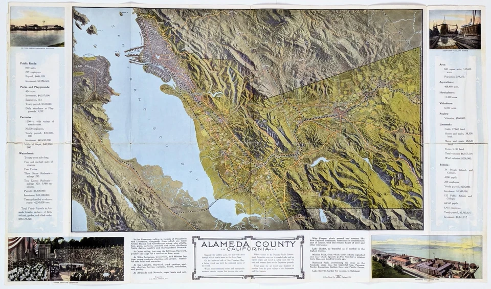 Condado de Alameda 1914 San Francisco - California vista de mapa promocional ORIGINAL Foto 2 de 4