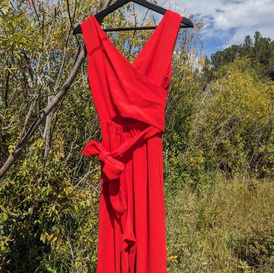 J. Mono Crew Rojo Pierna Ancha Envolvente Pajarita Cerradura Espalda Sin Mangas Talla 4 Pequeño Foto 3 de 4