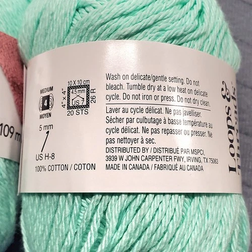 Loops & Threads Classic Cotton Yarn Seafoam Lot 5 Skeins 100% Cotton 120yd New image 5