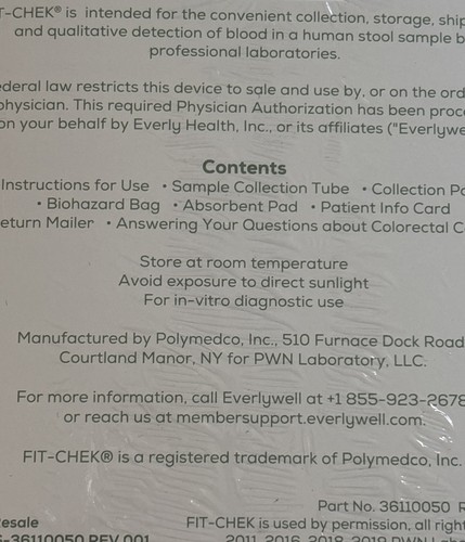 Everlywell Lab Test at Home FIT Fecal Immunochemical Test Colorectal Cancer 3/26 - Picture 3 of 3