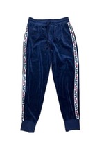 FILA Women's Size M Dolly Velour Track Jogger Pants Navy Blue Logo Stripe