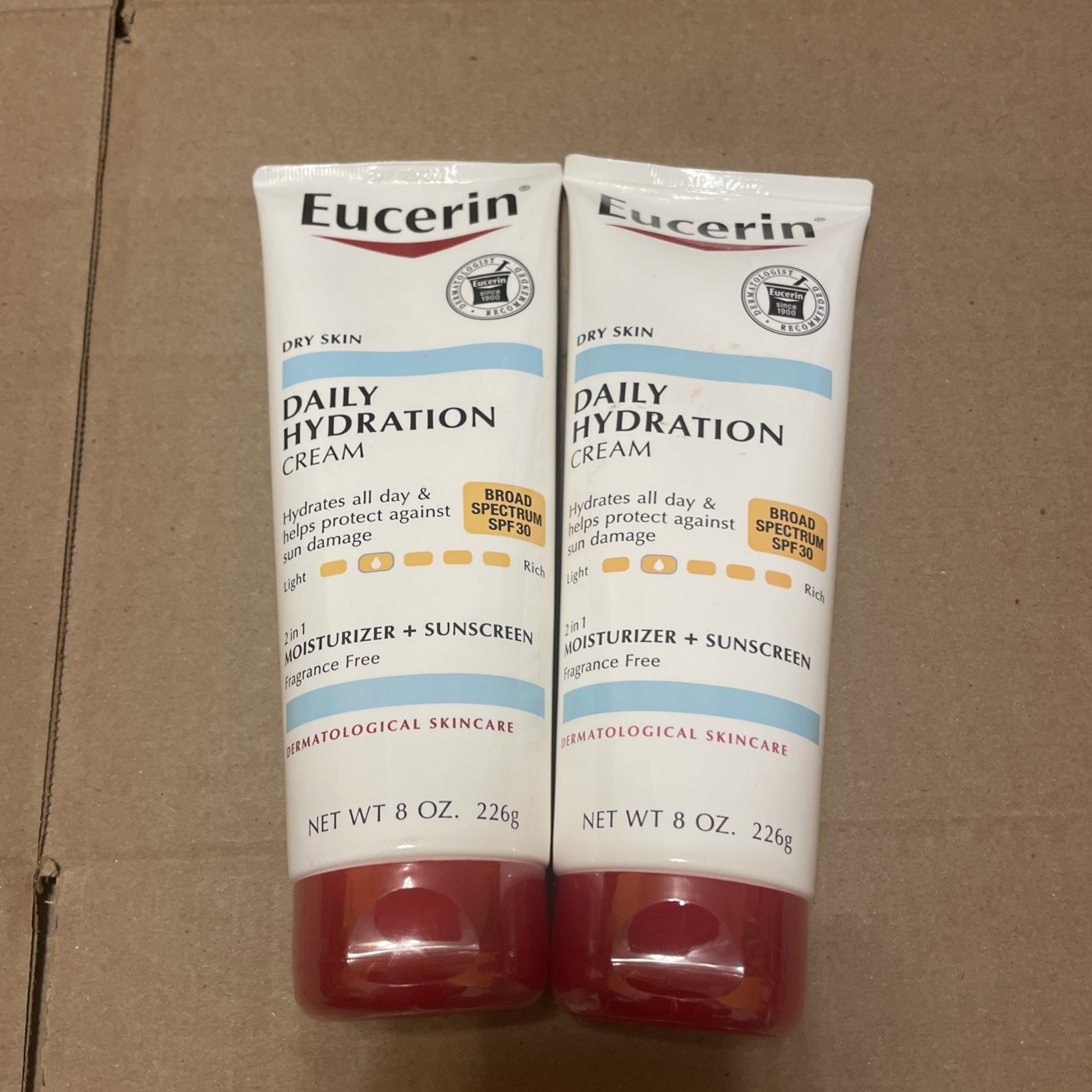 2 Eucerin Daily Hydration Broad Spectrum SPF 30 Sunscreen Body Cream dry skin