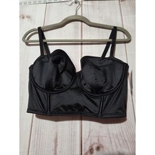 Auden Womens Black Satin Corset Longline Underwire Bra Top Size L New
