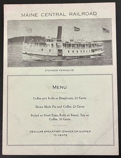 Vintage Menu Maine Central Railroad MEC Steamer Pemaquid Rockland Bar Harbor