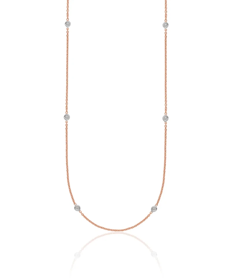 18K Solid Two Tone Gold Lab Diamond Station Chain Necklace - Image 2 of 4