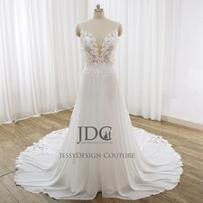 Illusion Chiffon Lace Wedding Dress Wedding Dress Custom Made 32-60 Straps