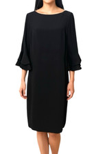 Lauren Ralph Lauren Black Sheath Dress 14 Bell Sleeve Lined Midi Cocktail Career