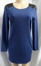 BANANA REPUBLIC  BLUE FAUX LEATHER INSETS CAREER CASUAL DRESS SIZE: 6 NWT $110
