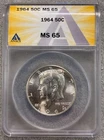 1964 Kennedy Silver Half Dollar ANACS MS65