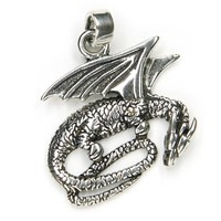 Drache KettenanhäNger 925 Silber Oxidiert 3,5Cm Liegend Amulett AnhäNger
