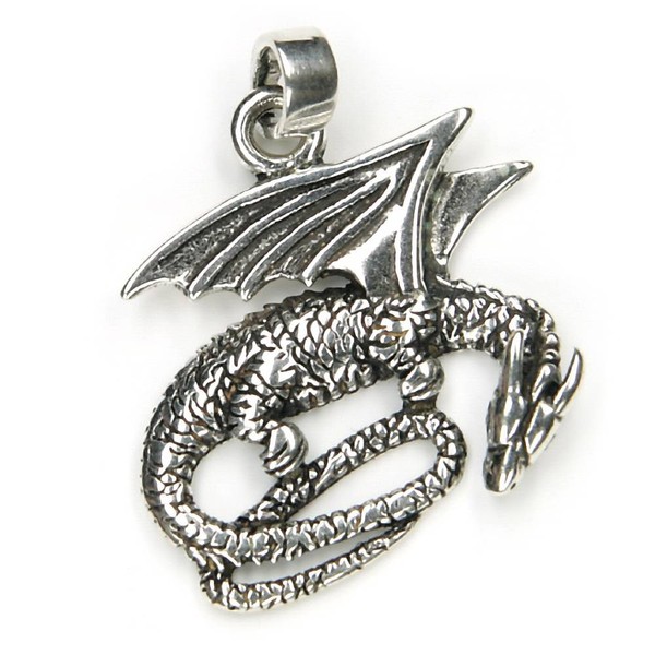 Drache KettenanhäNger 925 Silber Oxidiert 3,5Cm Liegend Amulett AnhäNger-image