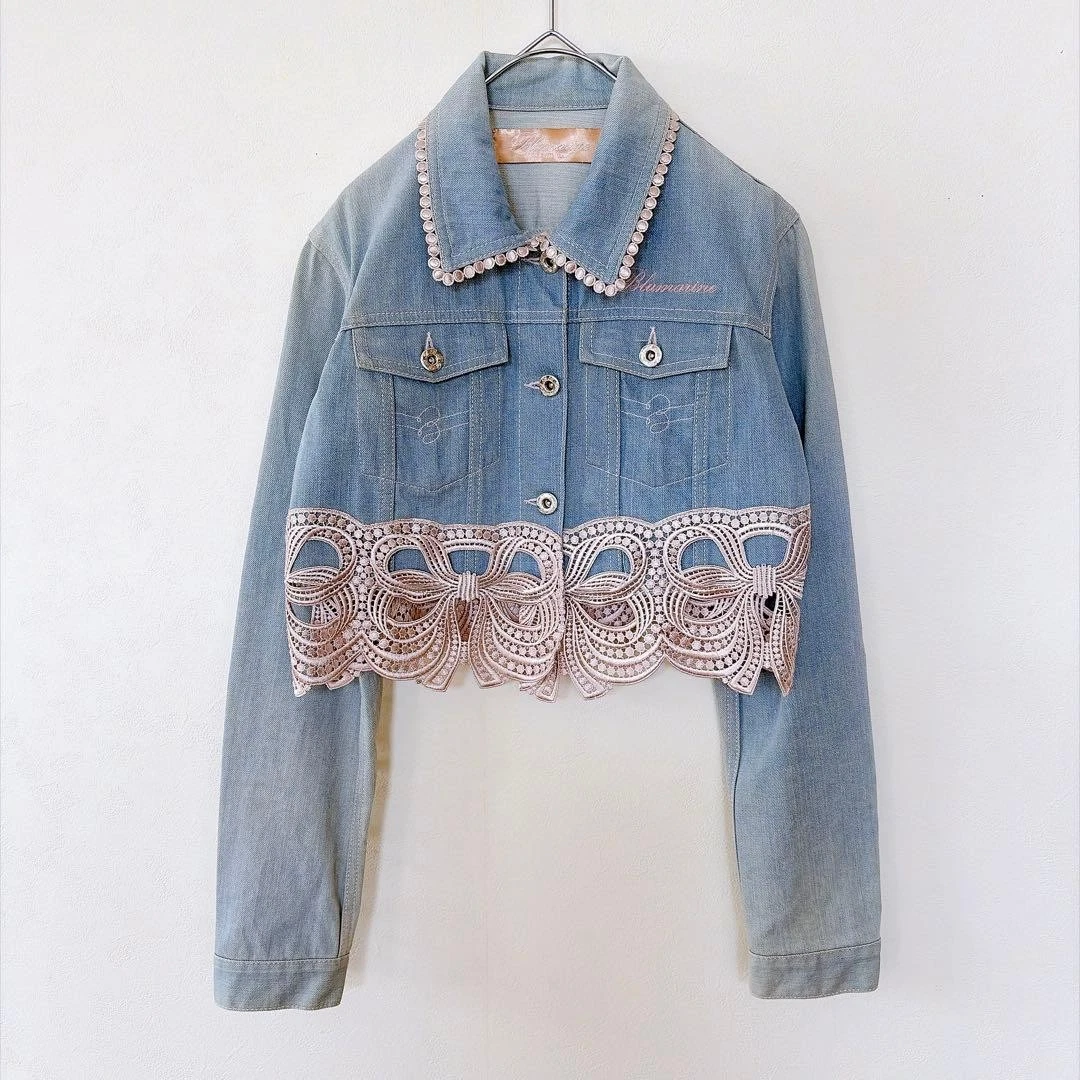 ブルマリン Blumarine リボン レース装飾 短丈 デニムジャケット 40 Blumarine Blue Denim Coats, Jackets & Vests for Women for sale | eBay