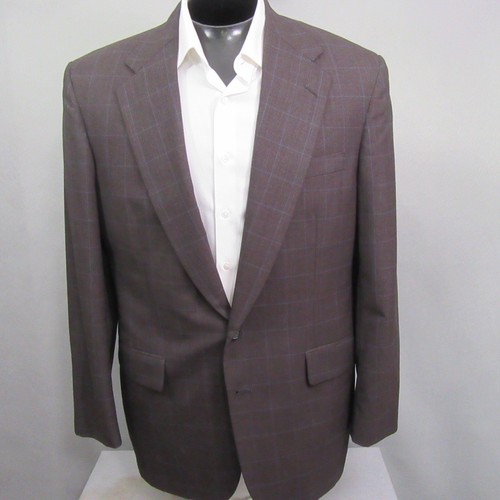 Tom James Mens Sport Coat 46R Brown Red Windowpane Check Executive