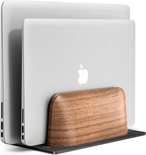 Vertical Laptop Stand, Dual Slot Wooden Laptop Holder Vertical for Desk,