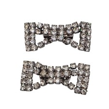 Vintage Rhinestone Silver Tone Bow Shoe Clips  1 Pair 
