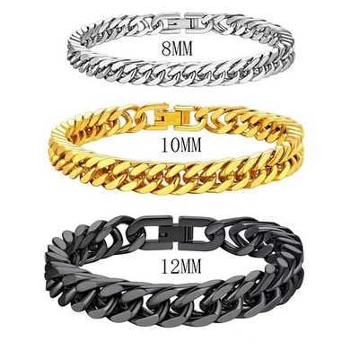 Stainless Steel Cuban Link Chain Bracelet, Men's Fashion Jewelry (8/10/12mm)