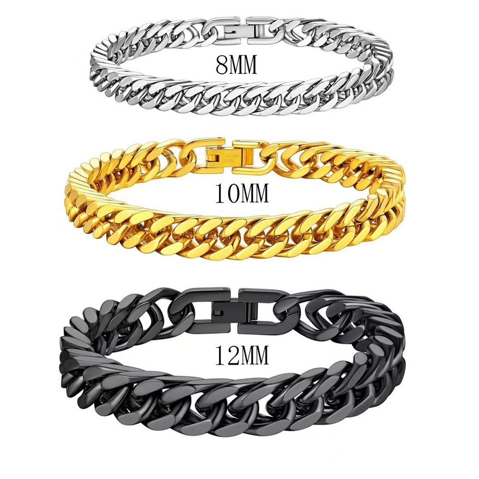 Stainless Steel Cuban Link Chain Bracelet, Men's Fashion Jewelry (8/10/12mm)