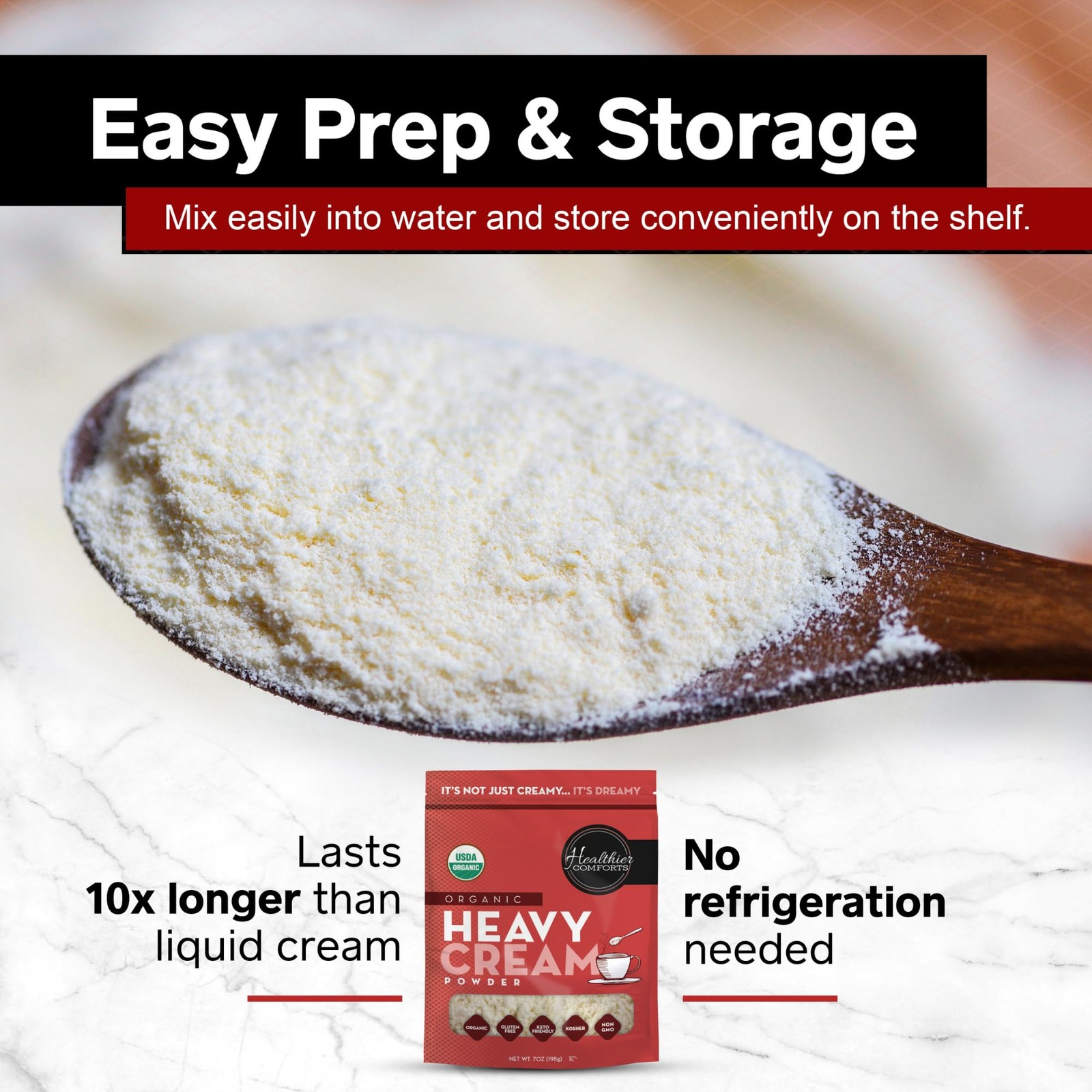 Organic Heavy Cream Powder, 72% Butterfat, USDA & Kosher, Gluten-Free, Keto