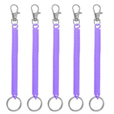 5pcs Retractable Coil Spring Keychain with Lobster Clasp 17.5cm Light Purple