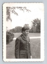 Military Man 1950s Snapshot Photograph US Army Uniform Outdoor Portrait
