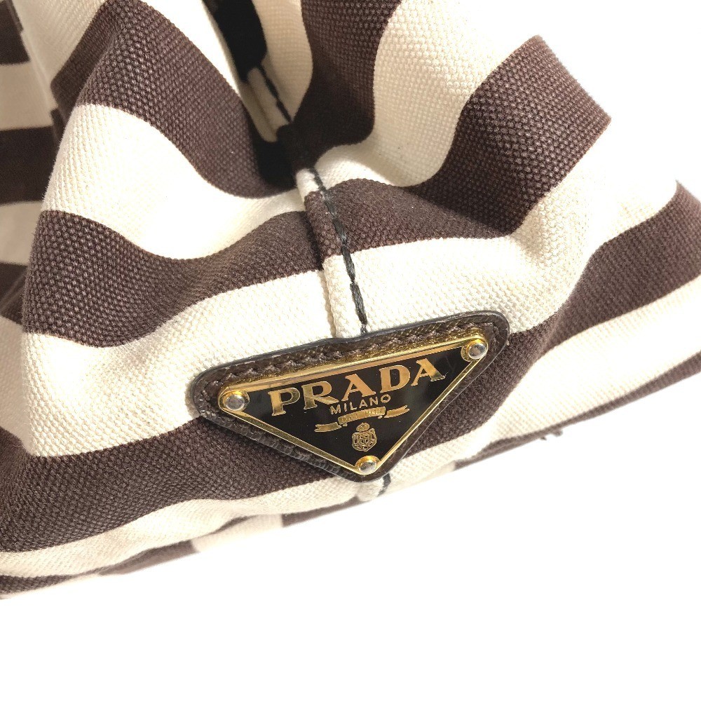 PRADA Canapa Logo Border Bag Tote Bag Handbag Brown Ladies Used from japan thumbnail 6